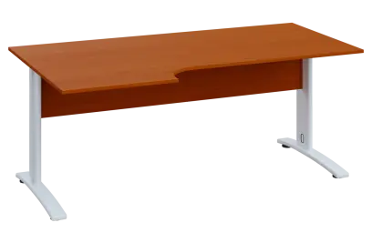 CRK 18 - 186 stůl kancelářský, rohový, levý, kovová podnož bílá, deska 18 mm, široký 1800 mm, třešeň